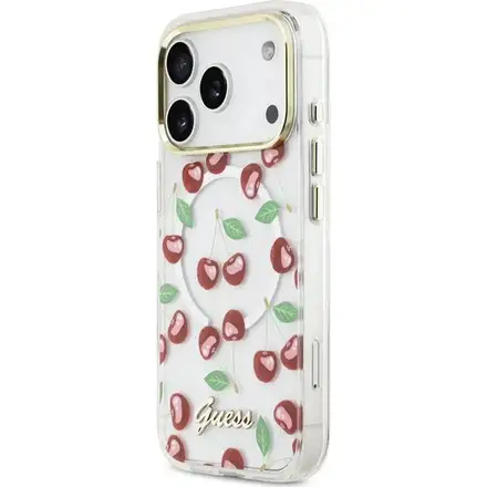 Guess IML Glitter Cherry MagSafe kryt iPhone 17 Pro biely
