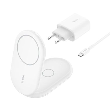 Belkin Boost Charge 2-in-1 Magnetic Foldable Wireless Charger with Qi2 15W + 36W Charger - White