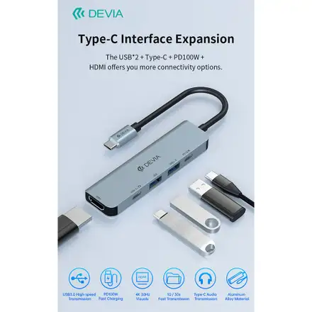 Devia USB-C Hub Leopard Series 5-in-1 EC702 - Deep Gray