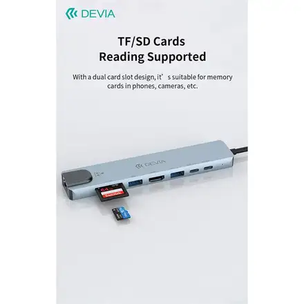 Devia USB-C Hub Pro 8 in 1 EC706 - Deep Gray