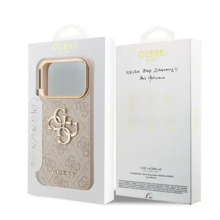 Guess PU Leather 4G Metal Logo Gold Frame kryt iPhone 18 Pro ružový