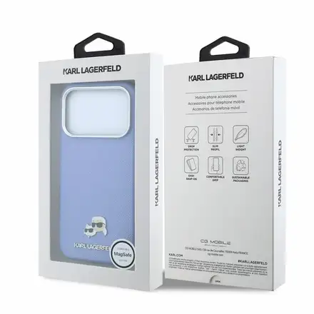 Karl Lagerfeld PU Grained Semi Wrap K&CH Heads Magsafe kryt iPhone 18 Pro Max modrý