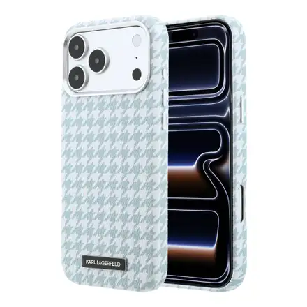 Karl Lagerfeld PU Houndstooth Resin Plate MagSafe kryt iPhone 17 Pro Max modrý