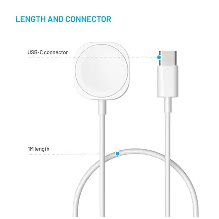 FIXED USB-C nabíjací kábel pre Apple Watch, biely