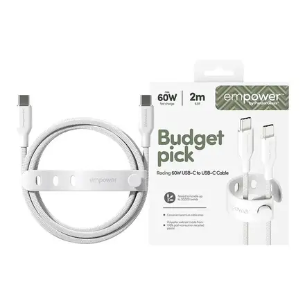 PanzerGlass kábel EMPOWER Racing USB-C to USB-C 2m 60W - White