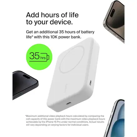 Belkin Boost Charge Pro Magnetic Power Bank with Qi2 10K + Stand - White
