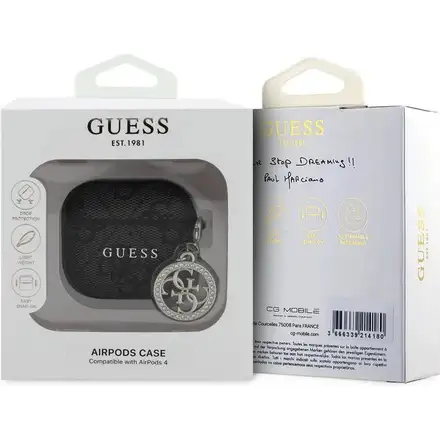 Guess 4G Script PC/PU Charm Púzdro pre AirPods 4 čierne