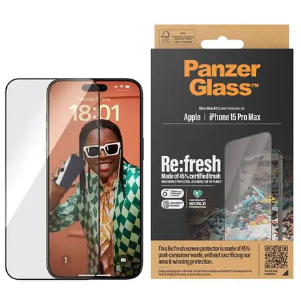 PanzerGlass ochranné sklo UWF Refresh pre iPhone 15 Pro Max - Black Frame