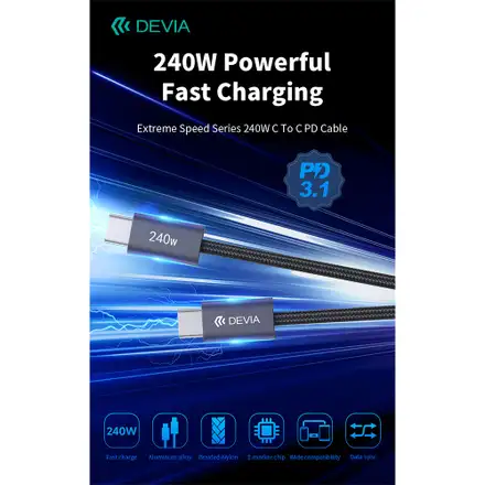 Devia kábel USB-C Extreme Speed Series 240W Cable 2m - Black