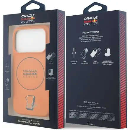 Red Bull Silicone Blue Ring MagSafe Zadný Kryt pre iPhone 17 Pro oranžový