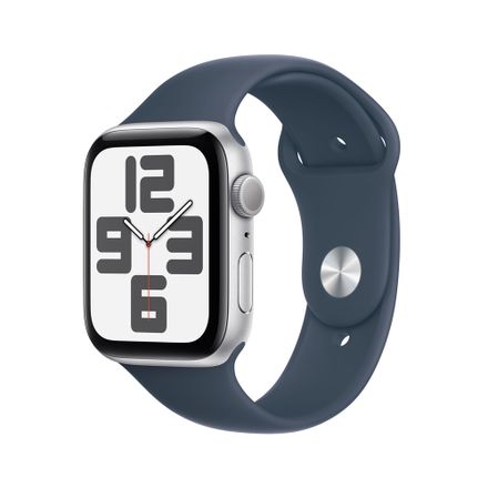 Apple Watch SE GPS 44mm Silver Aluminium Case with Storm Blue Sport Band - M/L *Rozbalený*