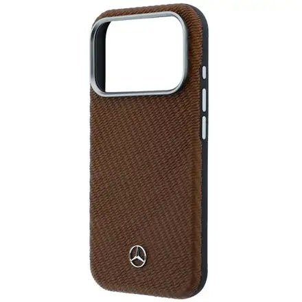 Mercedes PU Leather Wood Semi Wrap MagSafe Kryt pre iPhone 17 Pro hnedý