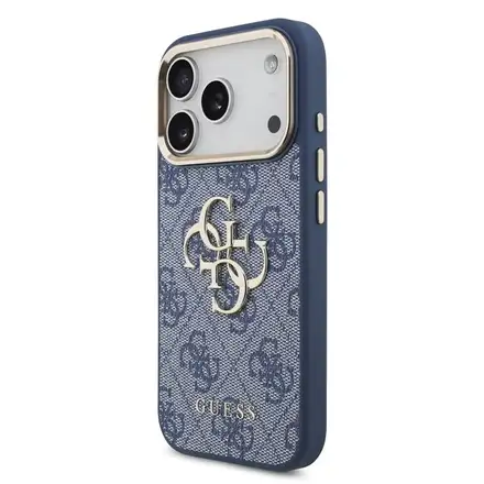 Guess PU Leather 4G Metal Logo Gold Frame kryt iPhone 18 Pro modrý