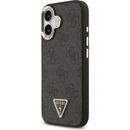 Guess PU Leather 4G Strass Triangle Logo Gold Frame MagSafe kryt iPhone 17 čierny