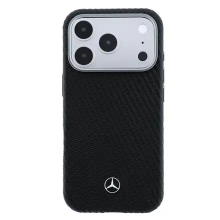 Mercedes PU Leather Wood Semi Wrap MagSafe Kryt pre iPhone 17 Pro čierny