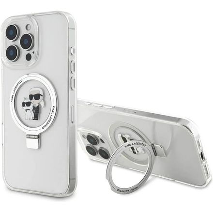 Karl Lagerfeld Ringstand Karl and Choupette MagSafe kryt iPhone 16 Pro Max biely