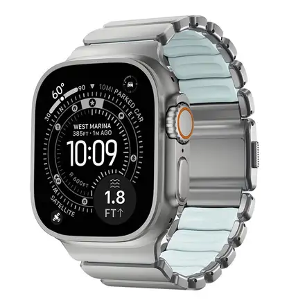 Nomad remienok Stratos pre Apple Watch 44-49mm - Ice Blue Glow/Natural Hardware