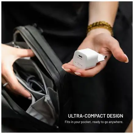 FIXED Mini Sieťová GaN nabíjačka s USB-C výstupom a podporou PD, 30W, biela