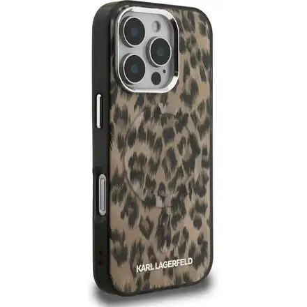 Karl Lagerfeld IML Leopard MagSafe kryt iPhone 16 Pro hnedý