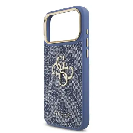 Guess PU Leather 4G Metal Logo Gold Frame kryt iPhone 18 Pro Max modrý