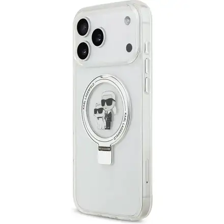 Karl Lagerfeld Ringstand Karl and Choupette MagSafe kryt iPhone 17 Pro biely