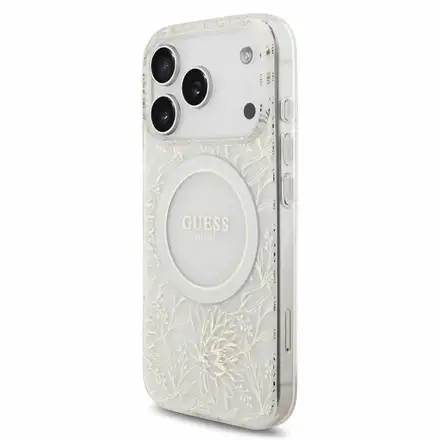 Guess IML Flowers Allover Strap MagSafe kryt iPhone 18 Pro Max biely