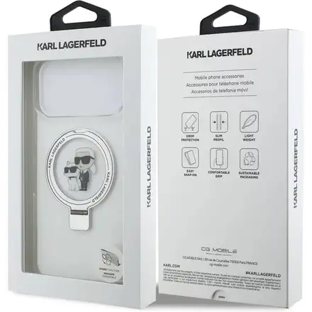 Karl Lagerfeld Ringstand Karl and Choupette MagSafe kryt iPhone 17 Pro Max biely