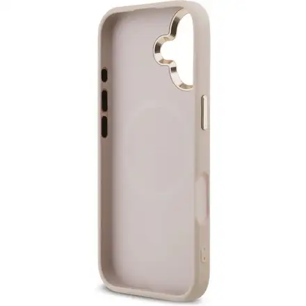 Guess PU Leather 4G Strass Triangle Logo Gold Frame MagSafe kryt iPhone 17 ružový