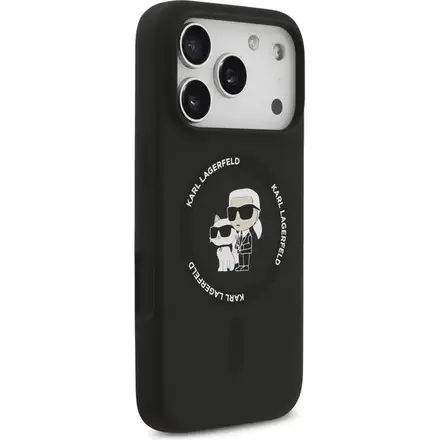 Karl Lagerfeld Liquid Silicone Karl and Choupette MagSafe kryt iPhone 17 Pro čierny