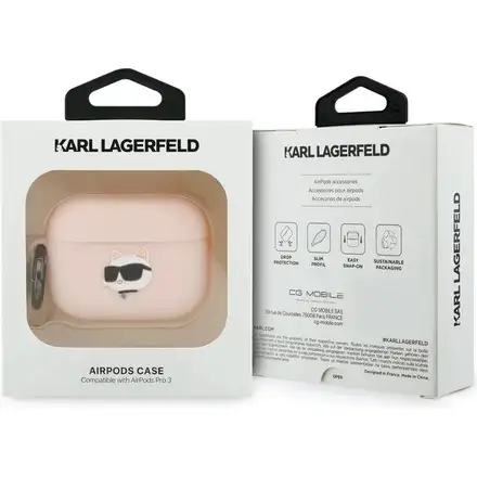 Karl Lagerfeld 3D Logo NFT Choupette Head Silikonové Púzdro pre AirPods 3 Pro ružové