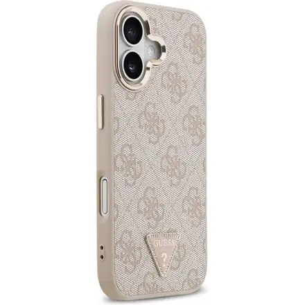Guess PU Leather 4G Strass Triangle Logo Gold Frame MagSafe kryt iPhone 17 ružový