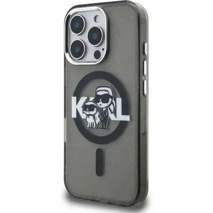 Karl Lagerfeld IML Glitter Karl and Choupette Sketch MagSafe kryt iPhone 16 Pro čierny