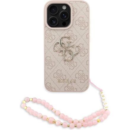 Guess PU 4G Metal Logo Strap kryt iPhone 16 Pro Max ružový