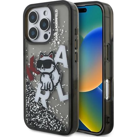 Karl Lagerfeld Liquid Glitter Scattered Choupette kryt iPhone 16 Pro čierny