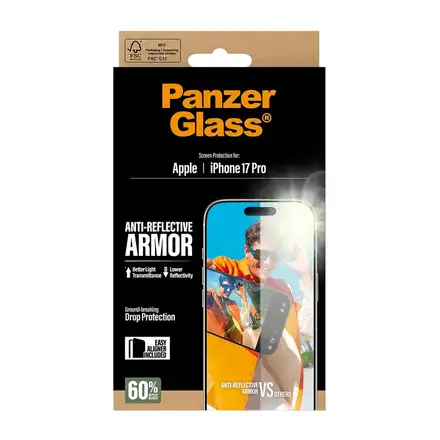 PanzerGlass ochranné sklo Anti-Reflective Armor pre iPhone 17 Pro - Black Frame