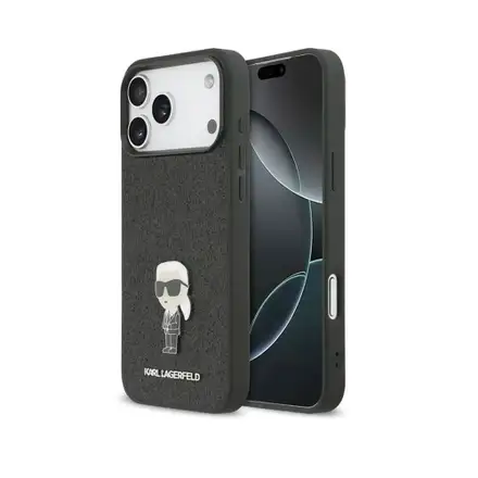 Karl Lagerfeld Fixed Glitter Metal Ikonik kryt iPhone 17 Pro čierny