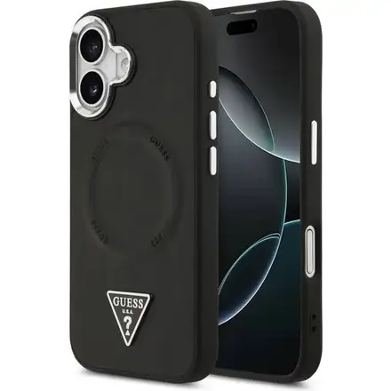 Guess PU Leather Triangle Logo MagSafe kryt iPhone 17 čierny