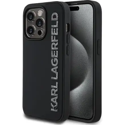 Karl Lagerfeld 3D Rubber Glitter Logo kryt iPhone 13 Pro čierny