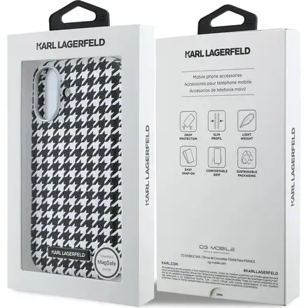 Karl Lagerfeld PU Houndstooth Resin Plate MagSafe kryt iPhone 17 čierny