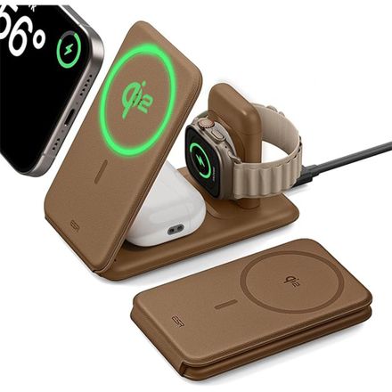 ESR Qi2 3-in-1 Travel Wireless Charging Set - Brown