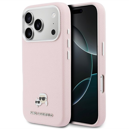 Karl Lagerfeld PU Karl and Choupette Heads Pins MagSafe kryt iPhone 17 Pro ružový