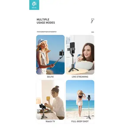 Devia Tripod Stand Multi-function Selfie Bar With Fill-In Light - Black *Rozbalený*