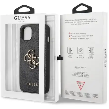 Guess PU 4G Metal Logo kryt iPhone 13 šedý