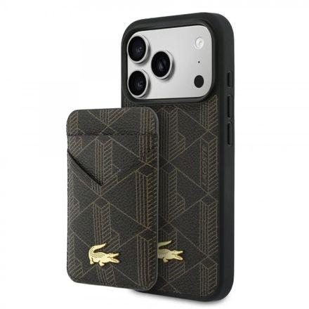 Lacoste Iconic Petit Pique MagSafe kryt + peňaženka iPhone 17 Pro Max hnedý