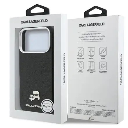 Karl Lagerfeld PU Karl and Choupette Heads Pins MagSafe kryt iPhone 17 Pro čierny