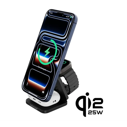 Cubenest 3v1 Qi2.2 Skladacia bezdrôtová magnetická nabíjačka SQ312 Ultra čierna