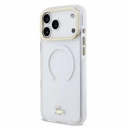 Lacoste PC/TPU Frosted Finish Gold Logo MagSafe kryt iPhone 18 Pro Max priehľadný
