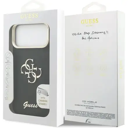 Guess PU Grained 4G Logo Stand Camera Frame kryt iPhone 17 Pro čierny