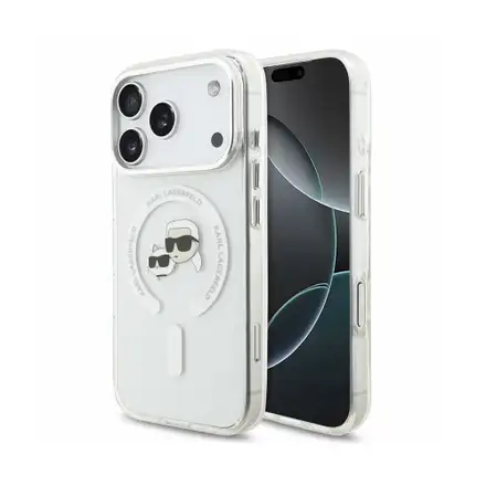 Karl Lagerfeld IML K&CH Heads Metal Frame MagSafe kryt iPhone 18 Pro biely
