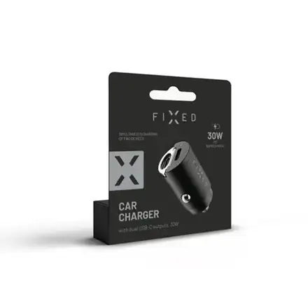 FIXED Autonabíjačka s 2x USB-C výstupom, PD30W - čierna